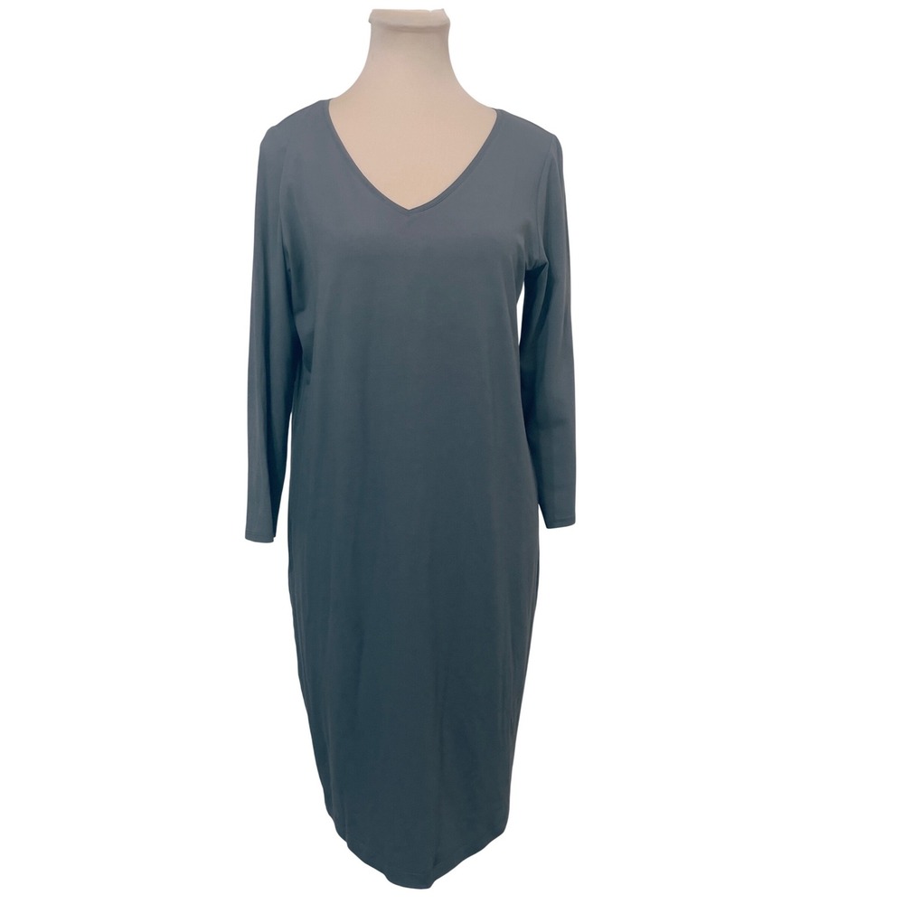 Eileen Fisher Women Dress Medium Gray V-Neck Minimalist Neutral Classic